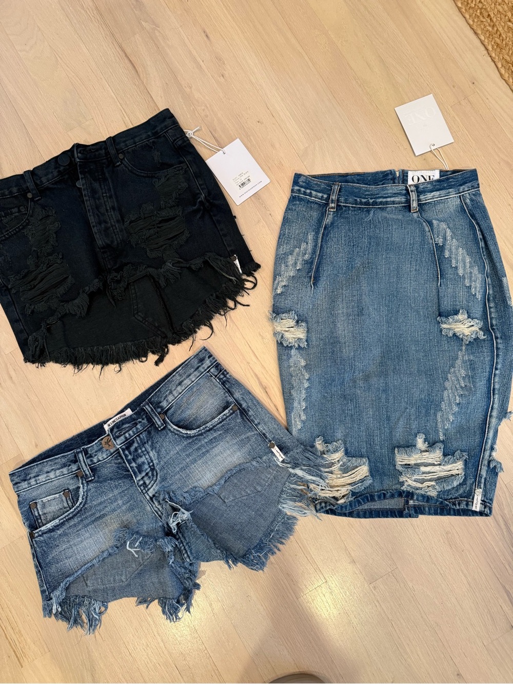 ONE TEASPOON Blue Distressed Denim Pencil SkirtS & SHORTS